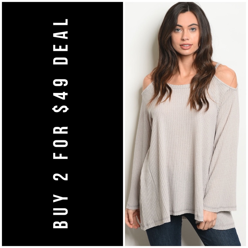 ☀️LAST3️⃣//ICE GRAY WAFFLE COLD SHOULDER TOP